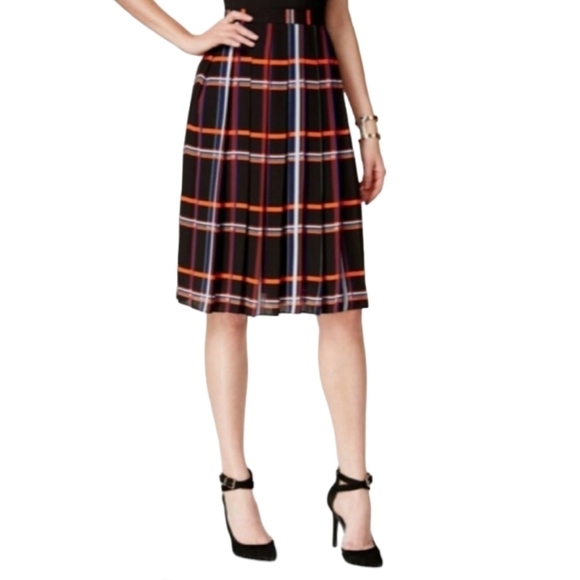Vince Camuto Womens Skirt Sz 8 Retro Riviera Plaid Pleated Fall Full Lined Work - Picture 1 of 8